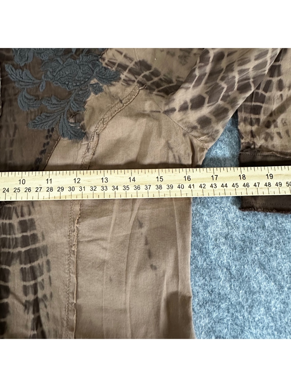 Lulumari Brown Tie Dye Embroidered Raw Edge Button Down Shirt Boho Western S - Picture 8 of 9